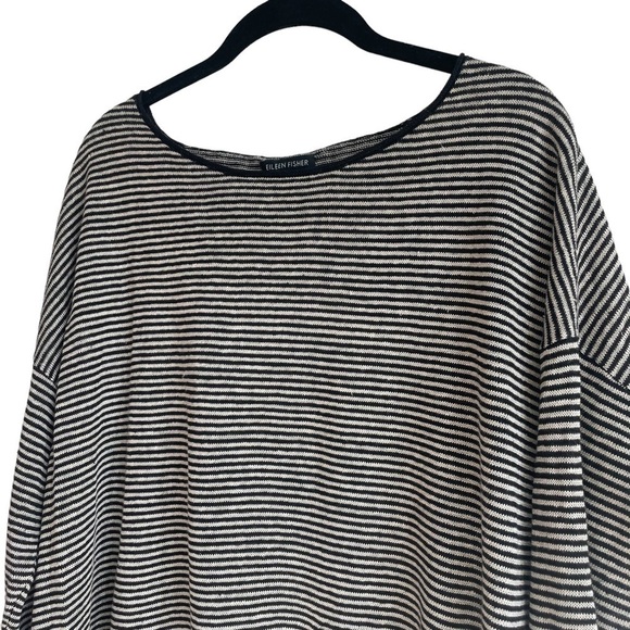 Eileen Fisher 100% Organic Linen Striped 3/4 Sleeve Top, Size S - Picture 2 of 6